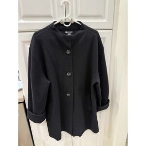 Carole Little XL 100% Wool Coat 3-Button Black With Pockets